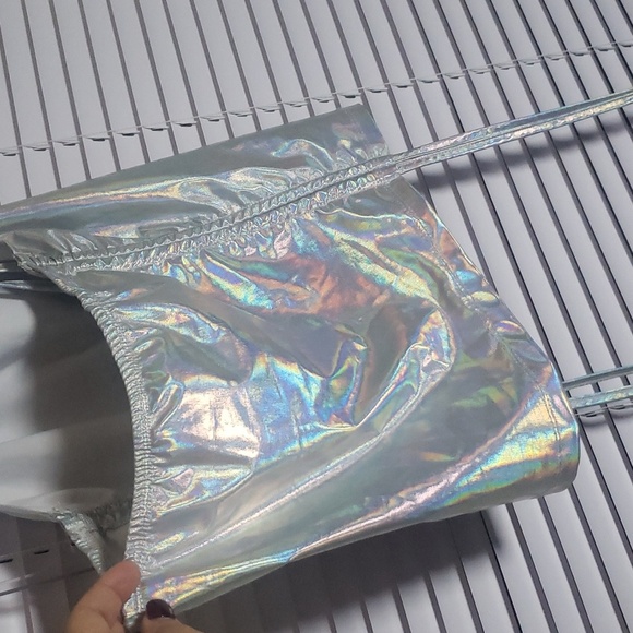 SHEIN Women's Holographic Drawstring Side Chain Strap Crop Halter Top- Small - Picture 10 of 11